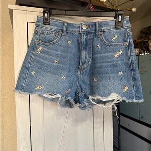 American Eagle Light Blue Floral Jean Shorts